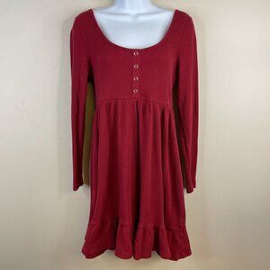 Wild Fable Waffle Knit BABYDOLL Dress Size M Red CABINCORE Milkmaid Long Sleeve